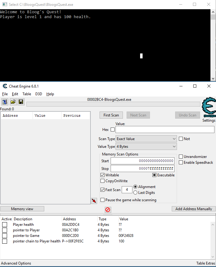 Cheat Engine :: View topic - Pointer scan does not show my results
